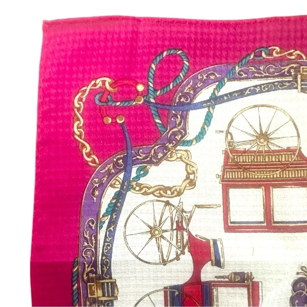 Celine Silk Scarf Duo Set Carriage Print & Ribbon Ropes 100% Silk 18” Squares